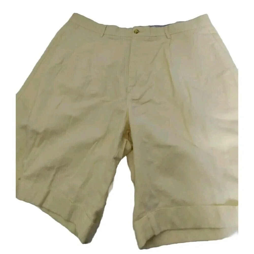 Club Room‎ Linen Cotton Shorts Pleated Cuffed Khaki Beige Mens Size 38